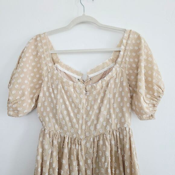 House of Harlow x Revolve Beige Polka Dot Off the Shoulder Mini Dress Sz Medium - Picture 5 of 10